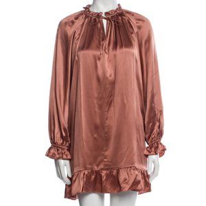Reformation Neutral Pink-Light Brown 100% Silk Longsleeve dress